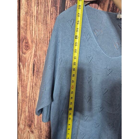 Made In Italy Women Sweater Blue Heart Knit Pullover Viscose Blend Stretch Vneck - Picture 3 of 6